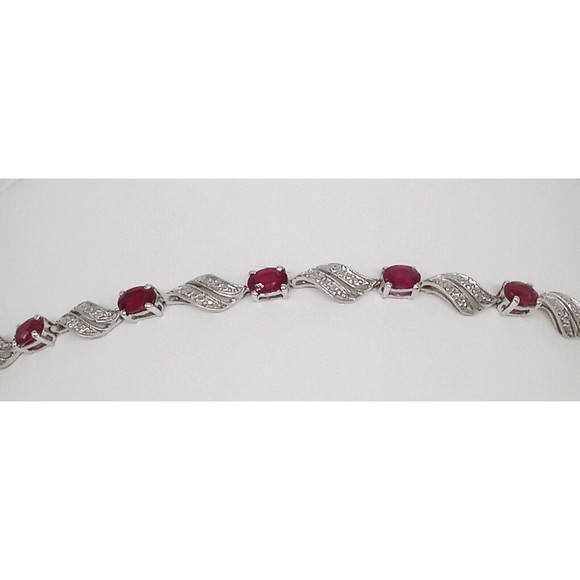 Chuck Clemency Red Gemstone Tennis Bracelet STS 925 Sterling Silver Sparkly! - Picture 5 of 12